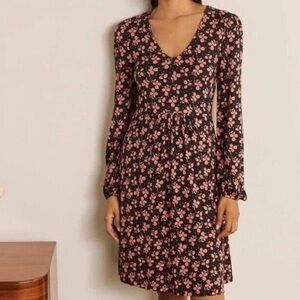 Boden Hattie Jersey Dress In Clover Print Blue Pink Women's Size 8 Petite